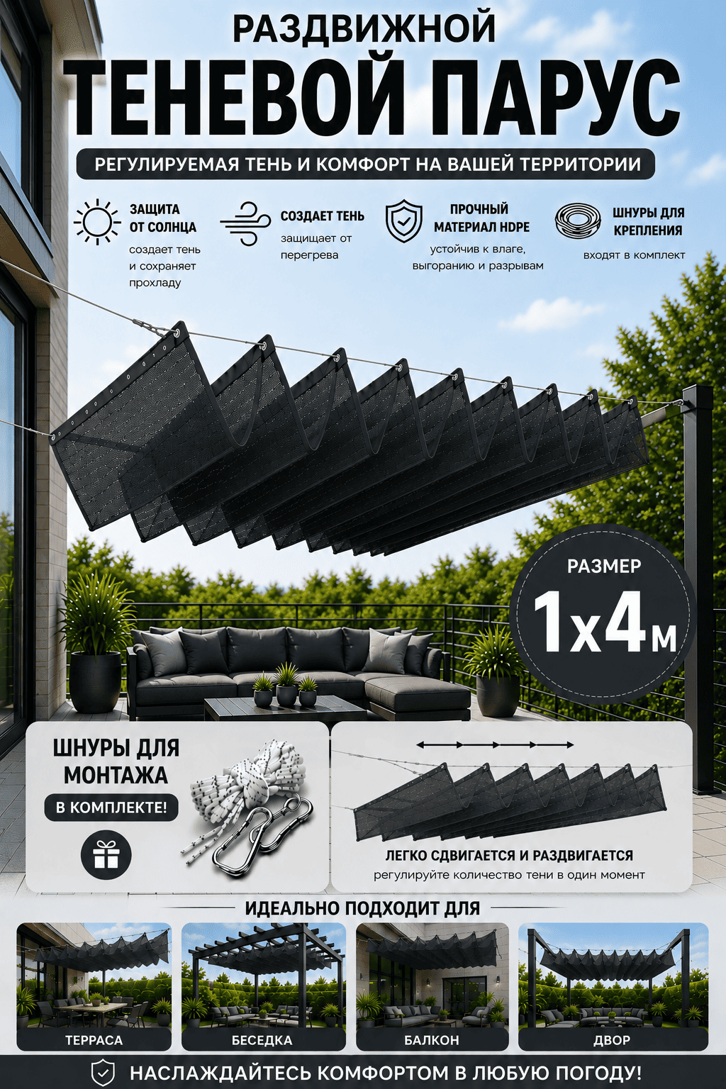 Теневой парус 1*4 м